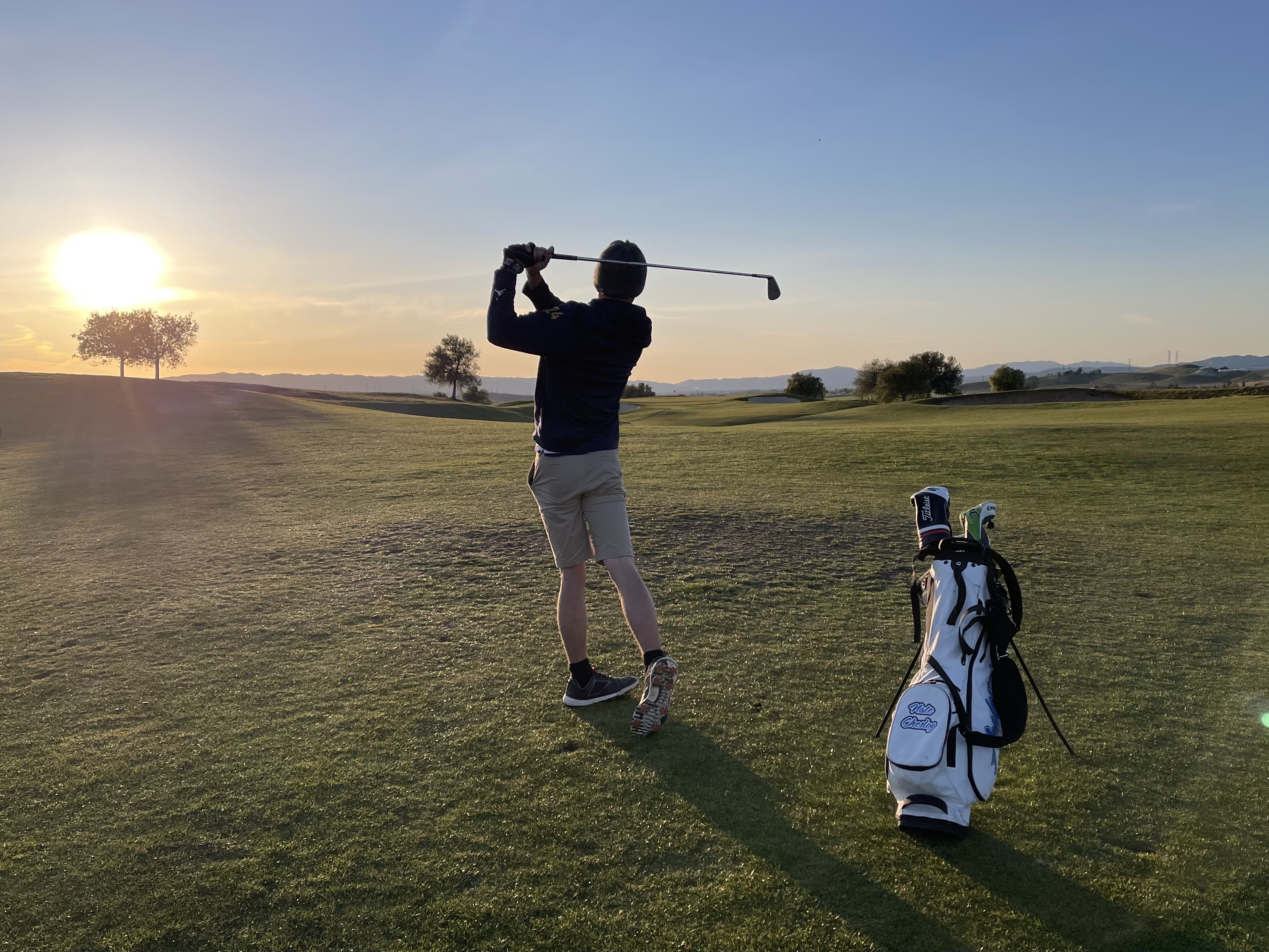 Natanael (Nate) Cheslog golfing at sunset at Poppy Ridge Golf Course in Livermore California